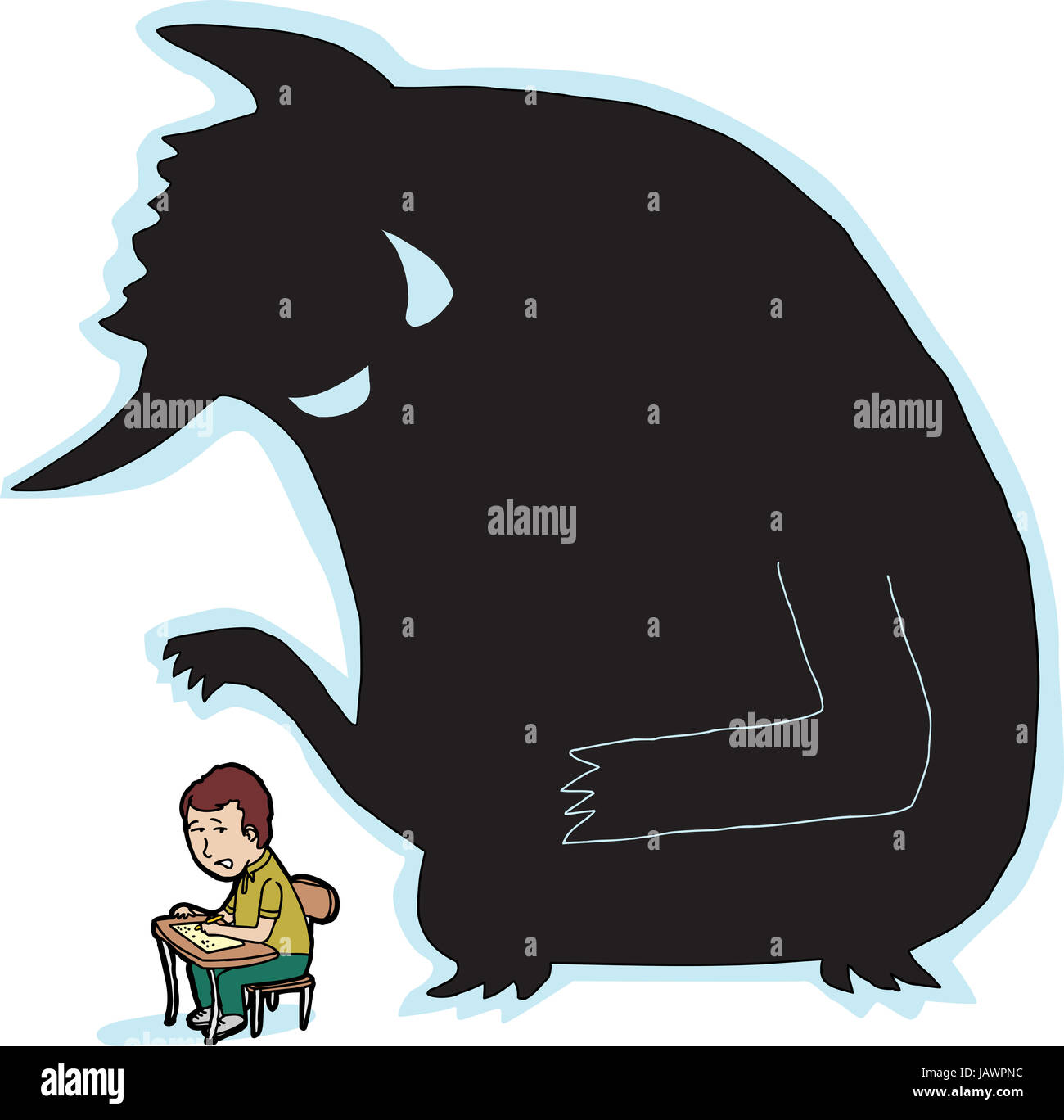 Angst Kind Am Schreibtisch Mit Riesigen Monster Schatten Stockfotografie Alamy