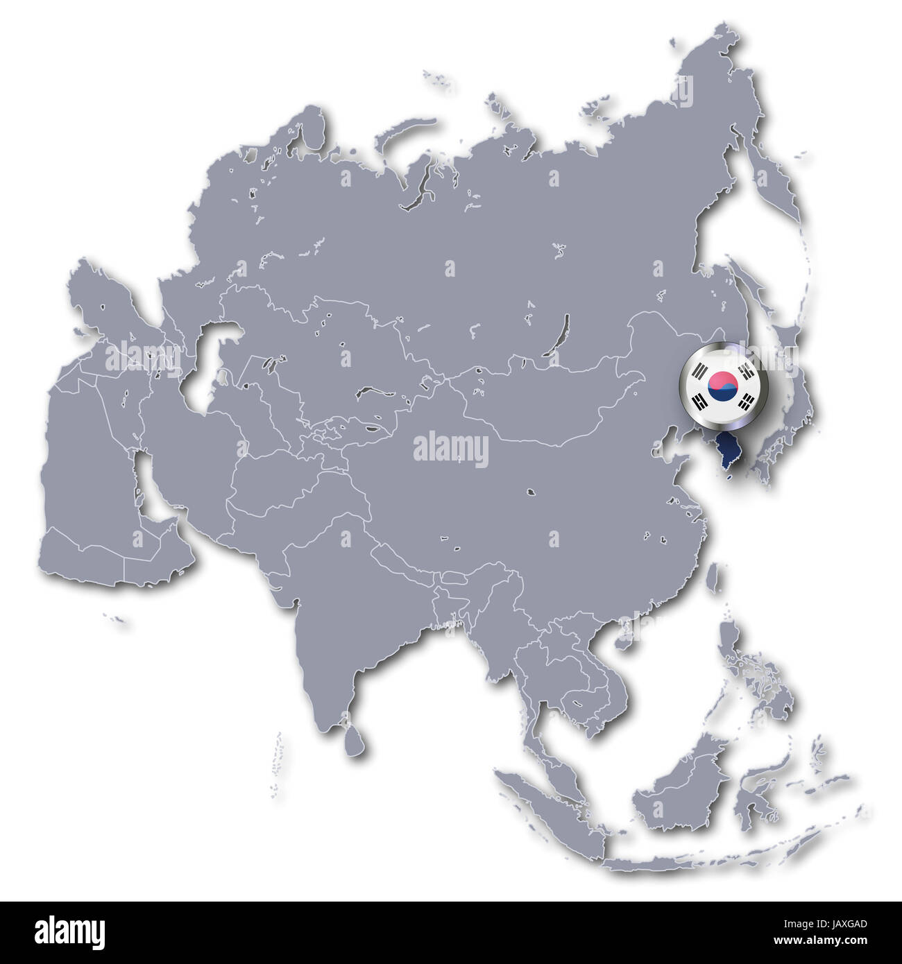 Asien Karte mit Südkorea Stockfoto