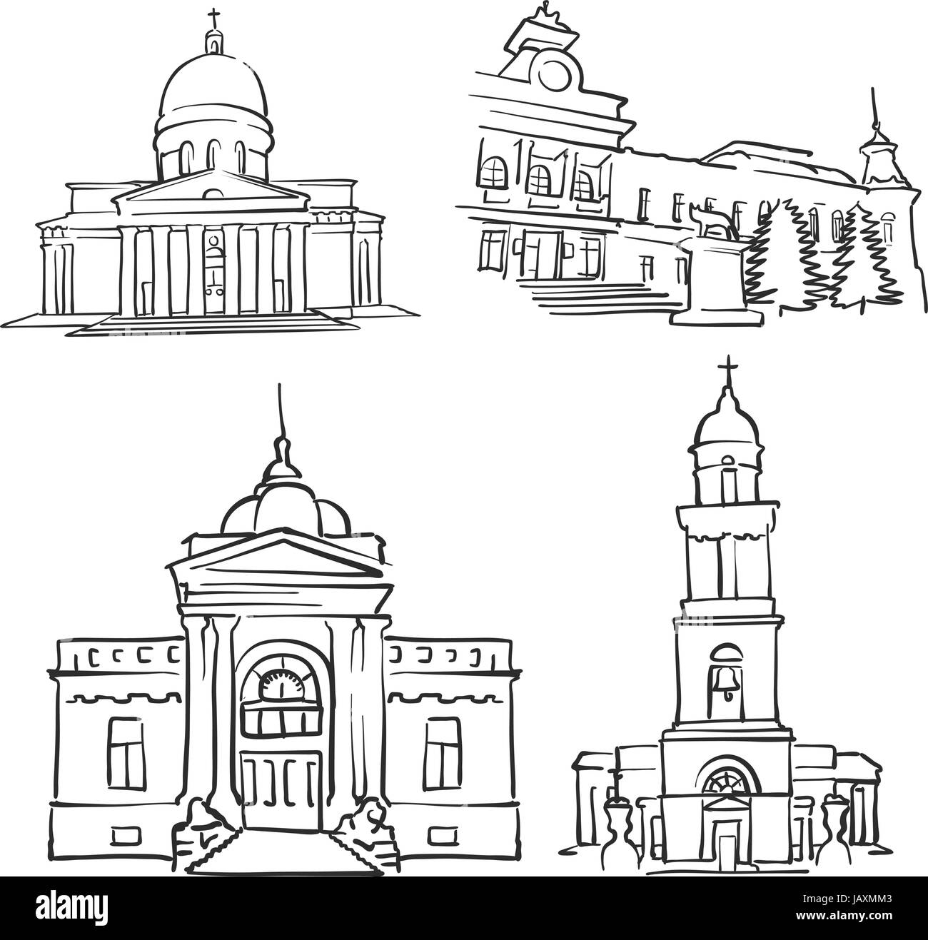 Chisinau, Republik Moldau, berühmte Gebäude, Monochrom beschriebenen Reisen Sehenswürdigkeiten, skalierbare Vektor-Illustration Stock Vektor