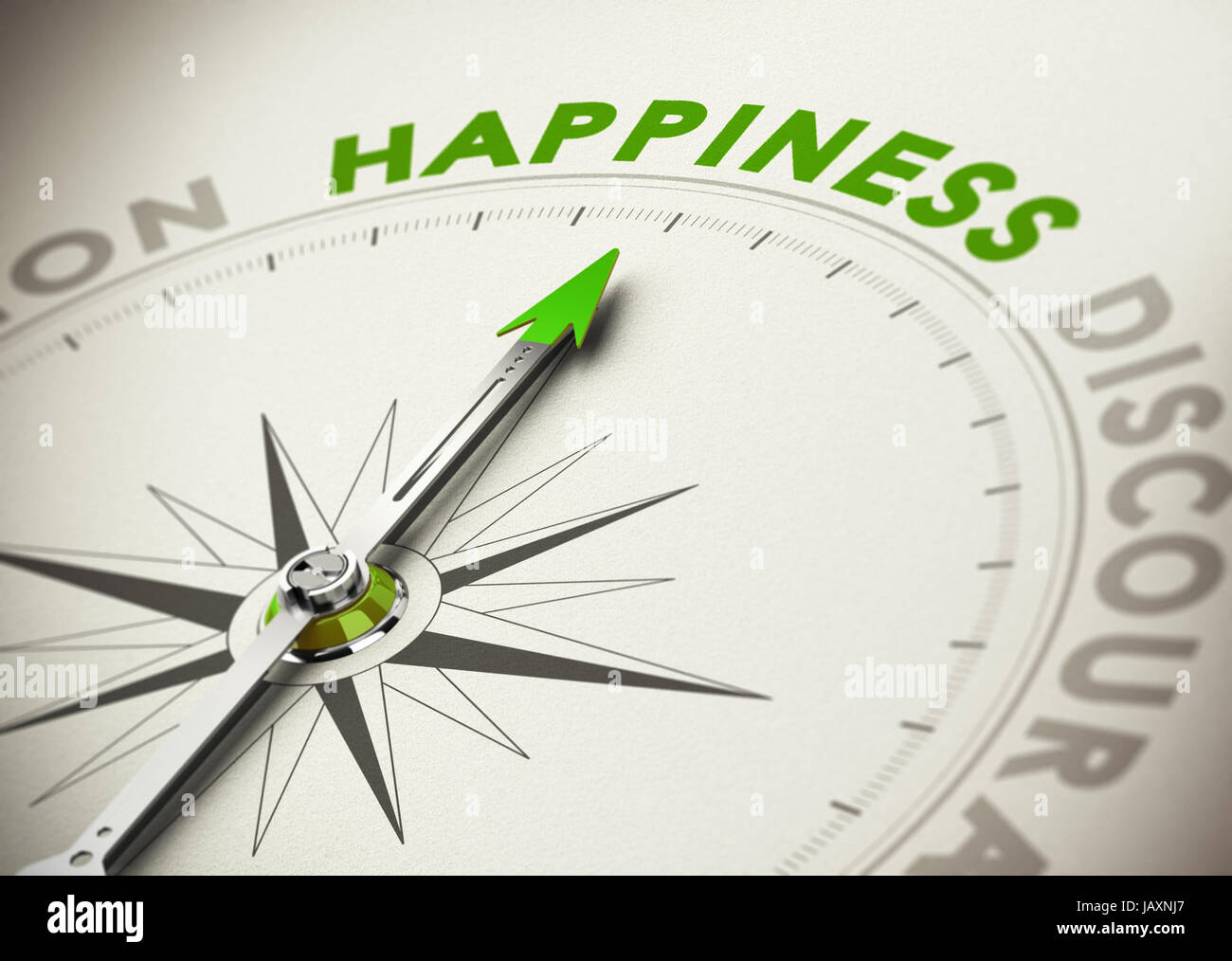 Kompass-Nadel zeigt das Wort Glück Konzept gut-Beign und motivation Stockfoto