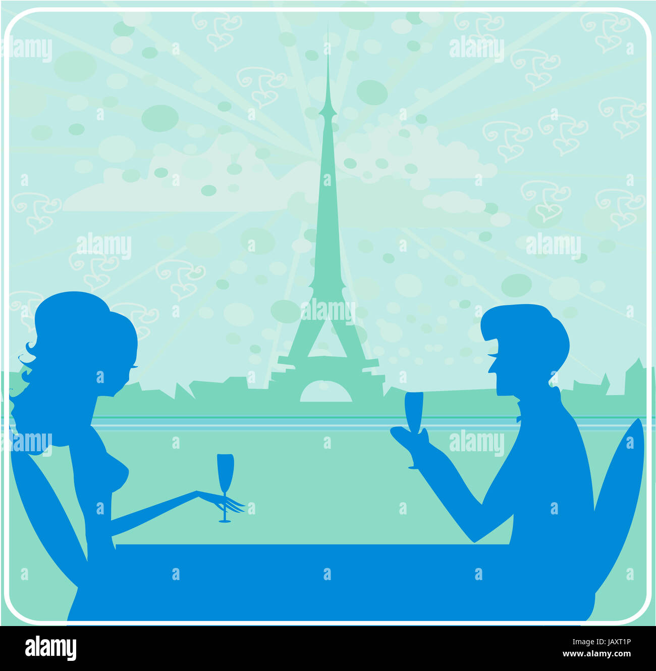 Junges Paar flirten und trinken Champagner in Paris Stockfoto