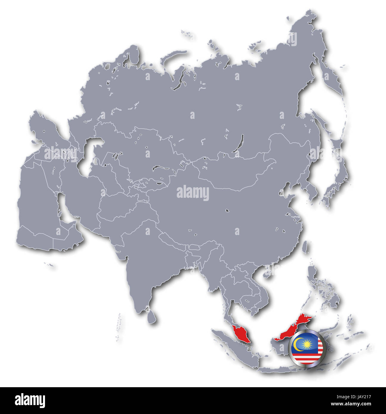 Asien Karte mit Malaysia Stockfoto