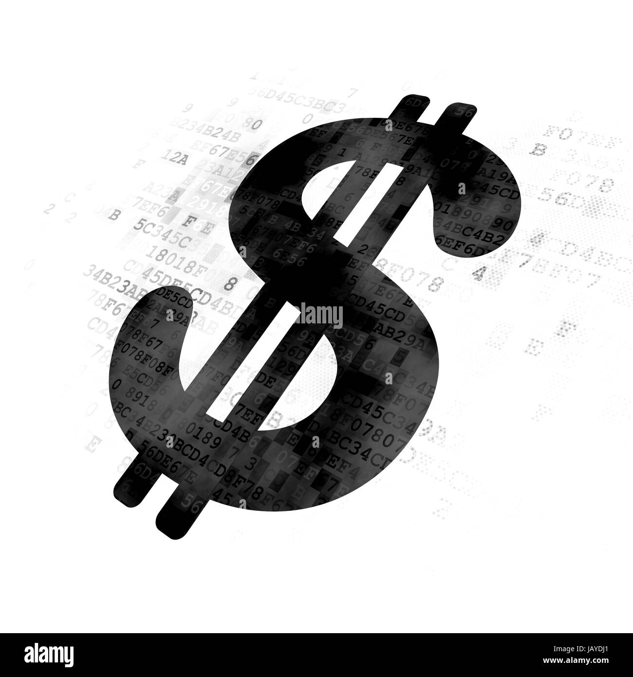 Banking-Konzept: pixelig schwarze Dollar-Symbol auf Digital-Hintergrund Stockfoto