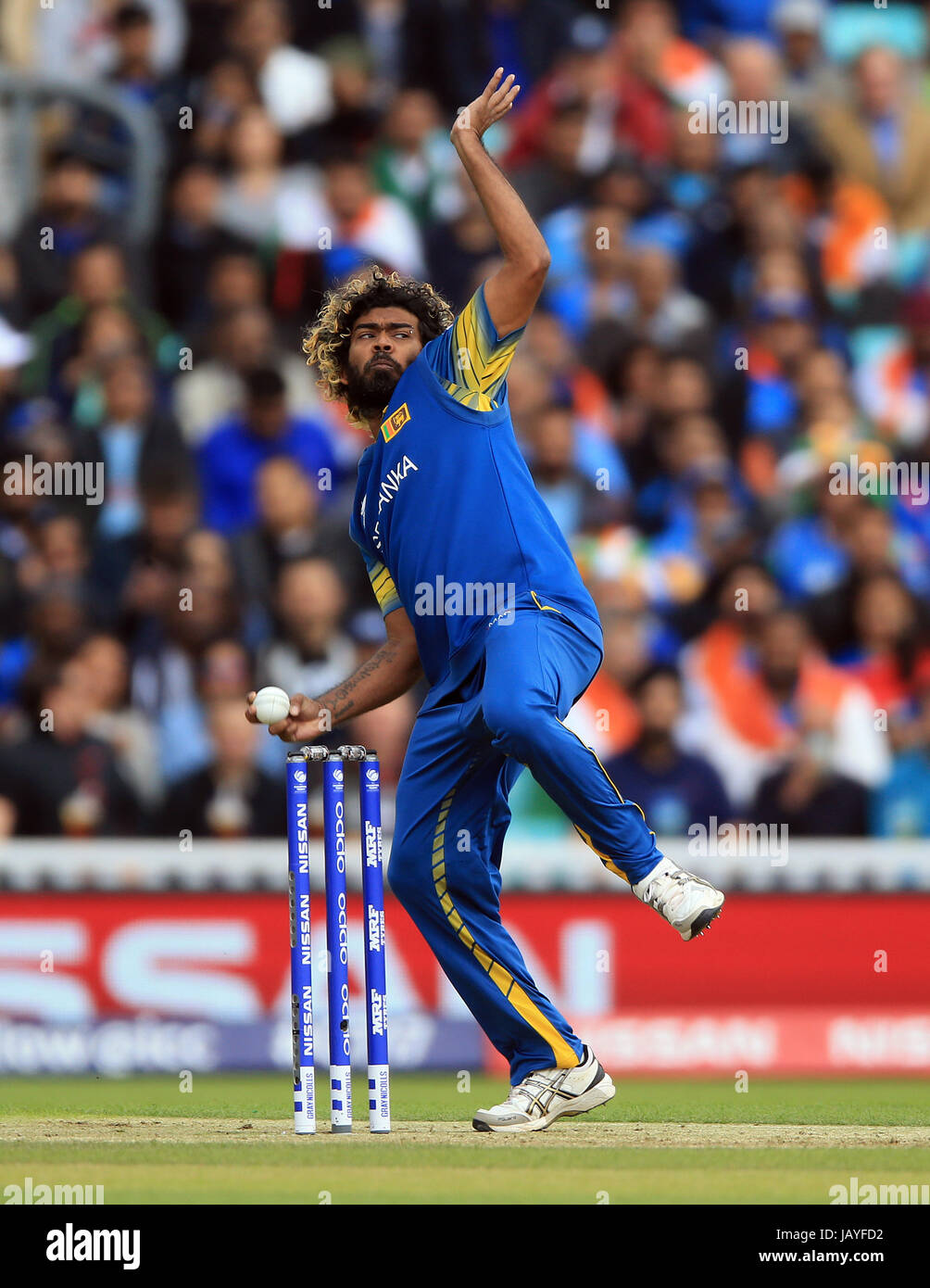 Sri Lanka Lasith Malinga während der ICC Champions Trophy, Gruppe B-Match bei The Oval, London. Stockfoto