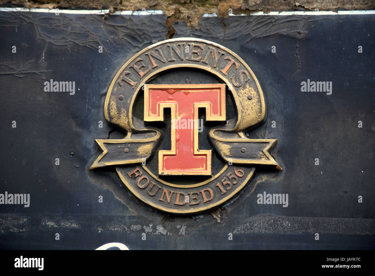 Tennents Lager Vintage Zeichen T Brauerei Bier Pub logo Stockfoto