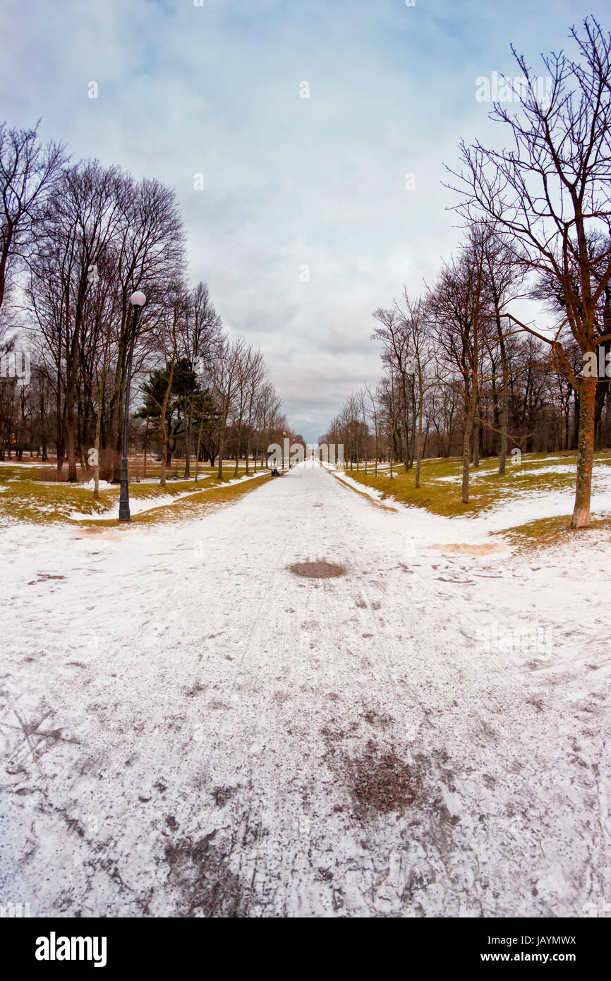 Die Pfade in den Kadriorg Park in Tallinn, Estland sind vor allem gerade. Peter der große entwarf den Park selbst, die deutschen zu zeigen, wie der Park Stockfoto