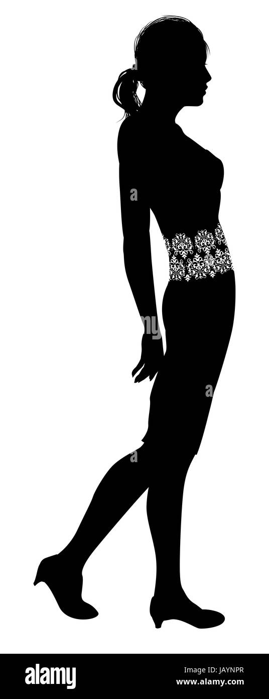 Ein Mode-Illustration einer Frau im Profil in der Silhouette mit Muster auf  ihrem Kleid Stockfotografie - Alamy