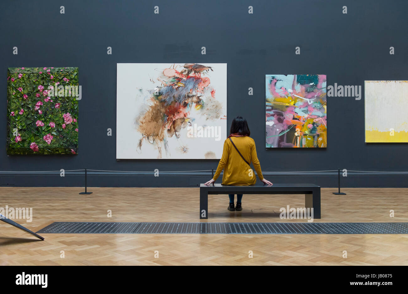 Royal Academy of Arts, London, UK. 8. Juni 2017. Über 1200 Werke auf dem Display in das größte Einreichung Ausstellung eröffnen in der Welt, die jährliche Sommerausstellung der RA. Von Eileen Cooper RA koordiniert, umfasst die Ausstellung Arbeiten von international renommierten Künstlern wie Rosemarie Trockel, Julian Schnabel, Hassan Hajjaj, Secundino Hernández, Isaac Julien, Tomoaki Suzuki, Mark Wallinger und Sean Scully RA plus Einreichungen neue Royal Akademiker einschließlich Gilbert & George und David Adjaye. Die meisten ausgestellten Werke sind verkäuflich. Bildnachweis: Malcolm Park Leitartikel/Alamy Live-Nachrichten Stockfoto