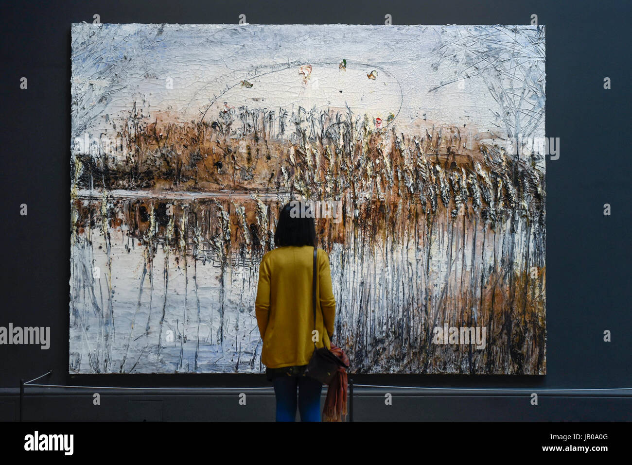 London, UK.  8. Juni 2017.  Ein Besucher steht vor "Und Du Bist Maler Geworden" von Anselm Kiefer Hon RA.  Vorschau der Sommerausstellung 2017 an der Royal Academy of Arts in Piccadilly.  Koordiniert von Royal Academician Eileen Cooper, 249. Sommerausstellung ist die weltweit größte offene Einreichung Ausstellung mit rund 1.100 Werken auf dem Display durch hochkarätige und up und aufstrebenden Künstlern.   Bildnachweis: Stephen Chung / Alamy Live News Stockfoto