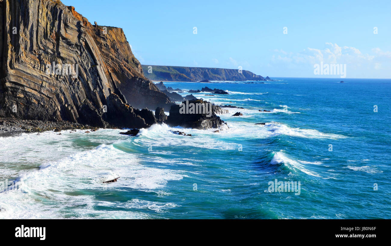 Wunderschöne Westküste der Algarve zwischen Praia Amado und Cabo de Sao Vincente (Costa Vicentina) Stockfoto