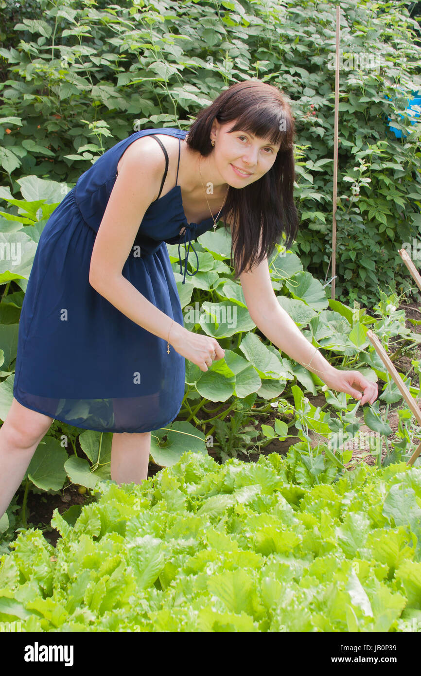 junge Frau in einem Garten durch einen canicular Sonnentag Stockfoto