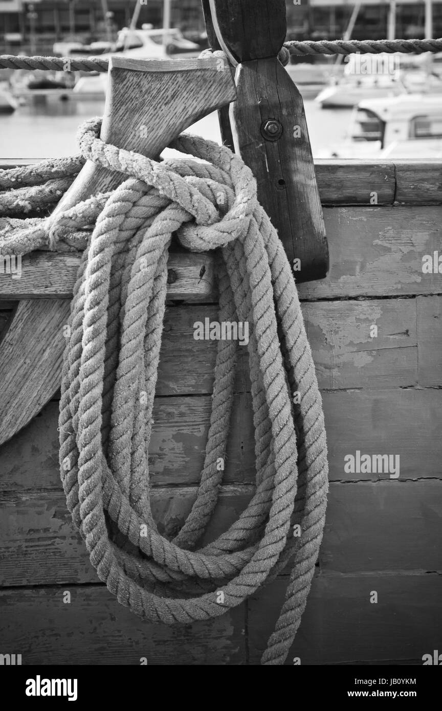 Von einem alten Segelschiff Rigging Stockfoto