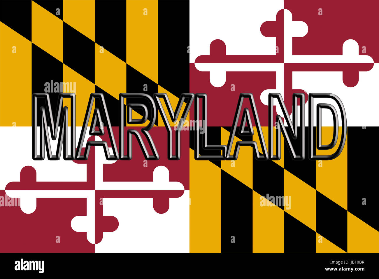 Abbildung der Flagge des Staates Maryland in den USA mit dem Staat auf die Fahne geschrieben. Stockfoto