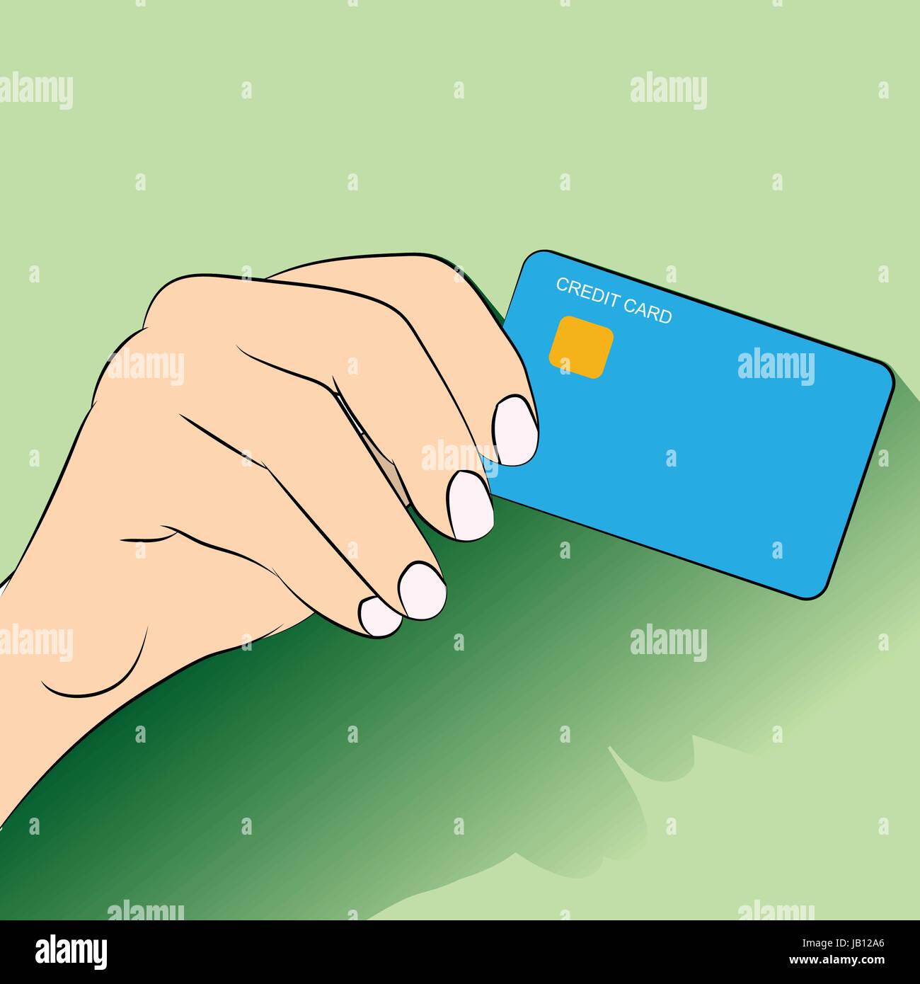 Hand halten Kreditkarte. Konzept der e-Commerce, Ergebnis, atm, Identifikation, aufwenden, Shopper, in flachen Stildesign. Vektor-illustration Stock Vektor