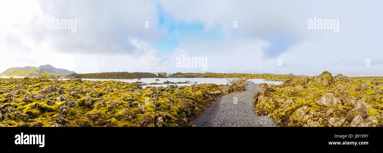 Blue Lagoon - berühmte isländische Spa und geothermische Kraftwerk (Panoramabild) Stockfoto