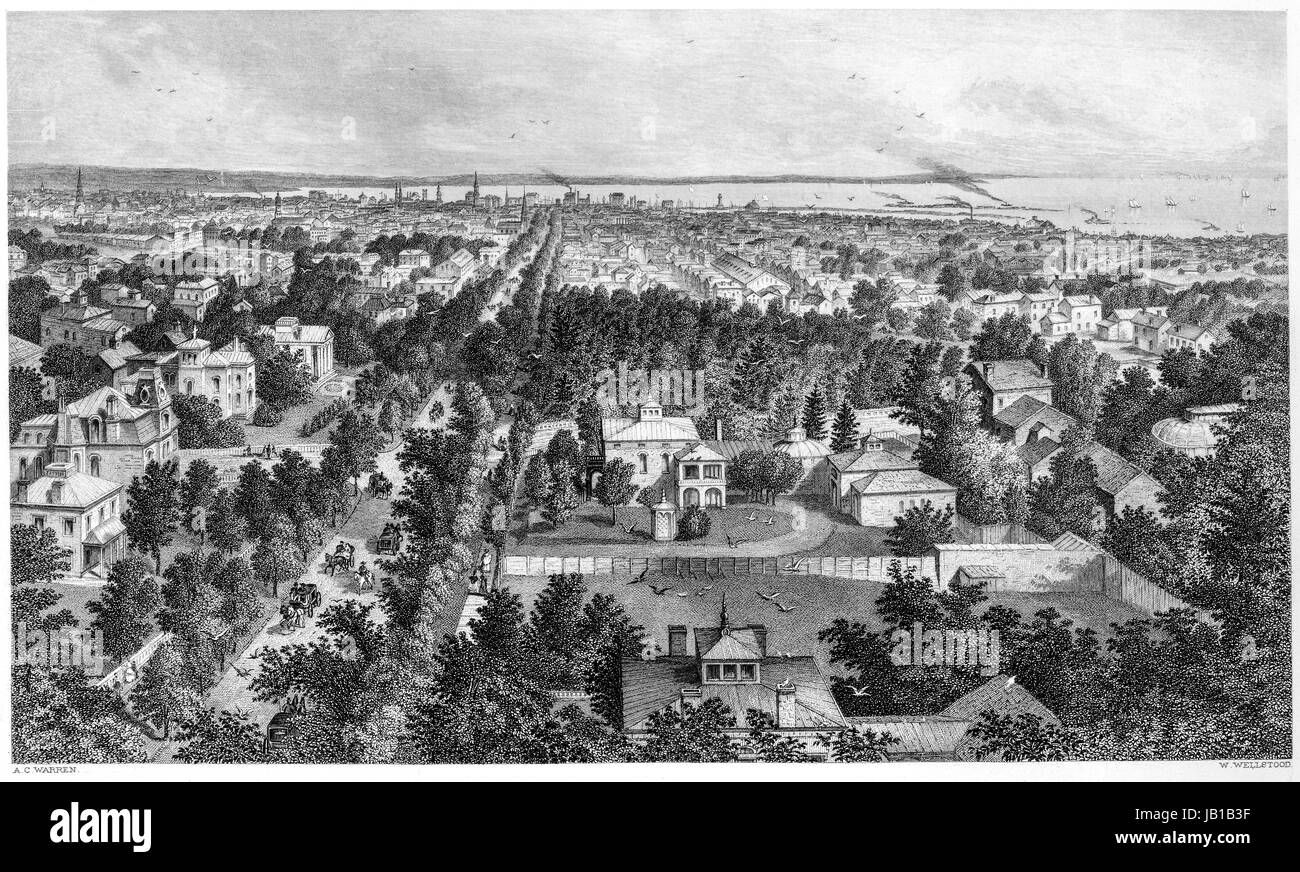 Eine Gravur der der Stadt Buffalo mit hoher Auflösung aus einem Buch gescannt gedruckt im Jahre 1872.  Kostenlos copyright geglaubt. Stockfoto