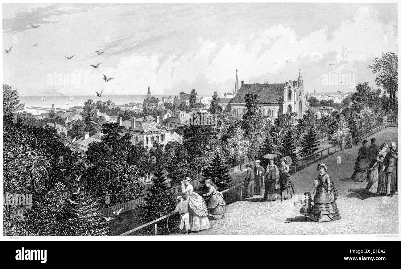 Eine Gravur der Stadt Cleveland vom Reservoir Walk mit hoher Auflösung aus einem Buch gescannt gedruckt im Jahre 1872.  Kostenlos copyright geglaubt. Stockfoto