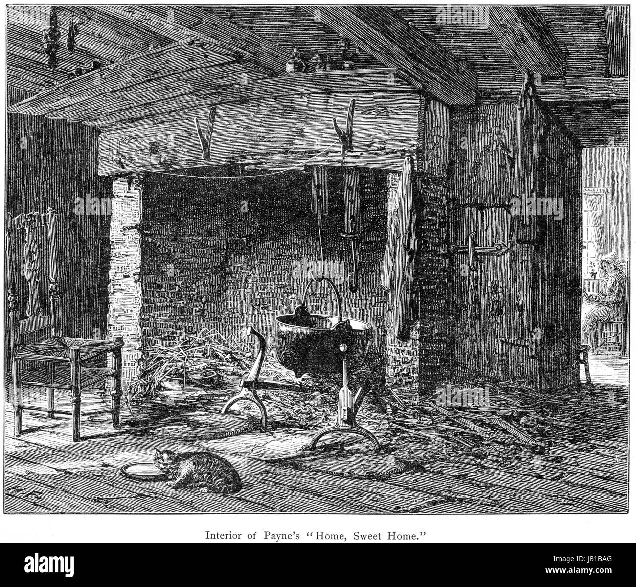 Gravur im Inneren der Kindheit von John Howard Payne, Komponist von "Home Sweet Home" bei hoher Auflösung aus einem Buch aus dem Jahr 1872 gescannt. Stockfoto