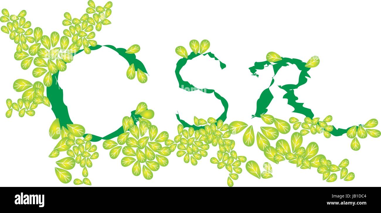 Geschäftskonzepte, CSR-Abkürzung oder Corporate Social Responsibility verziert mit schönen grünen Blättern. Stock Vektor