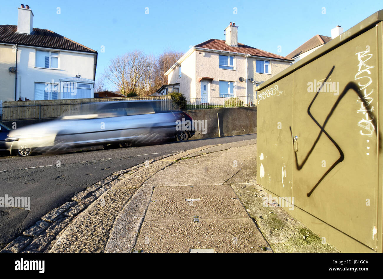 Hakenkreuz-Graffiti in Plymouth, Devon, Uk Stockfoto
