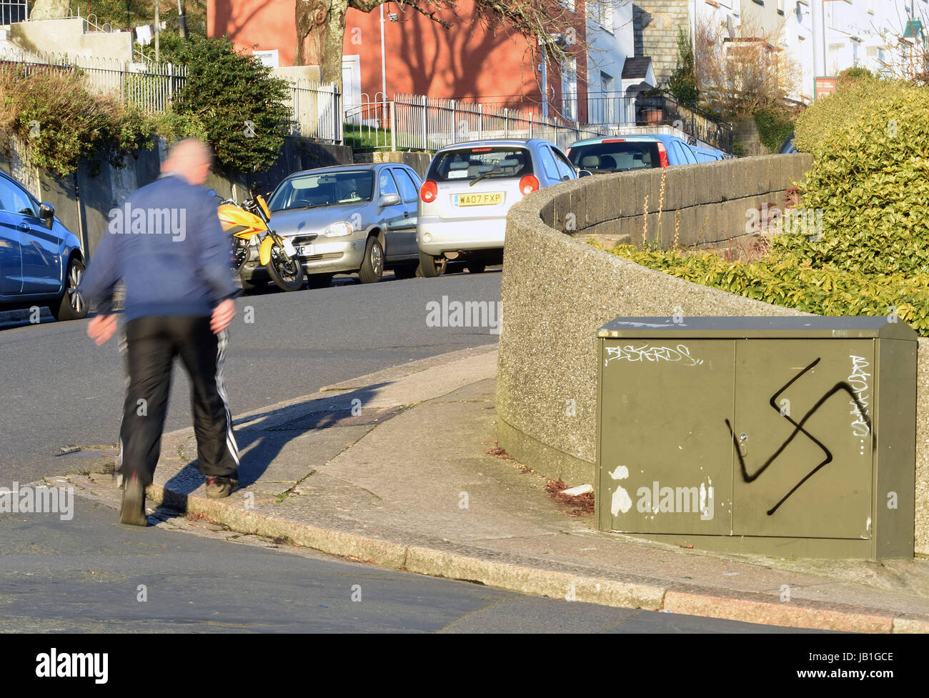 Hakenkreuz-Graffiti in Plymouth, Devon, Uk Stockfoto