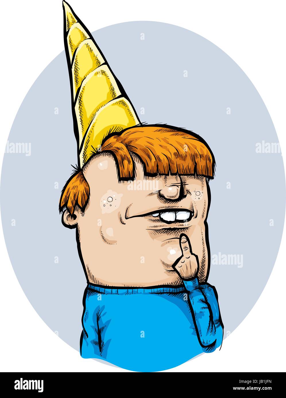 Ein Cartoon Mann trägt einen Umhang Dunce und denken. Stock Vektor