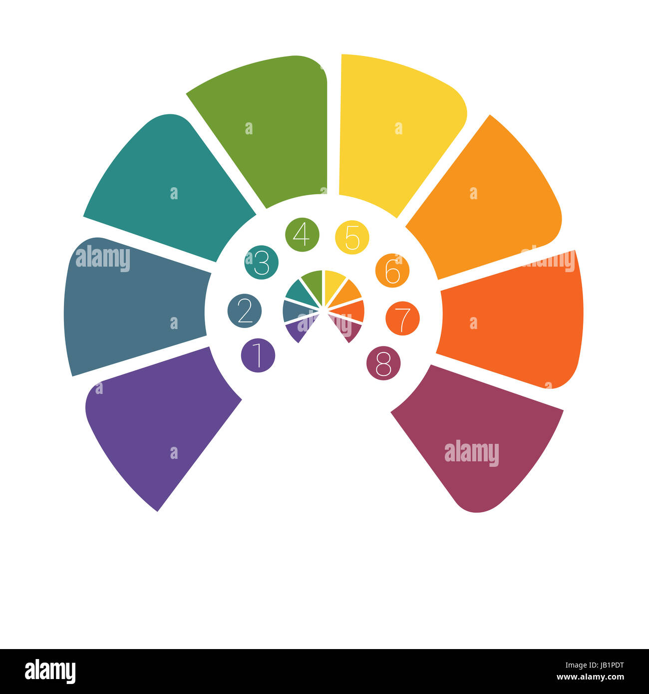 Halbkreis Template Infografik acht Positionen für Textbereich Stockfoto