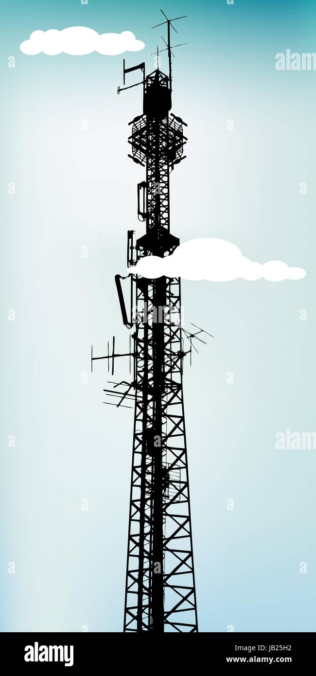 Hohen Kommunikation Antenne mit blauem Himmel, Vektor-illustration Stock Vektor