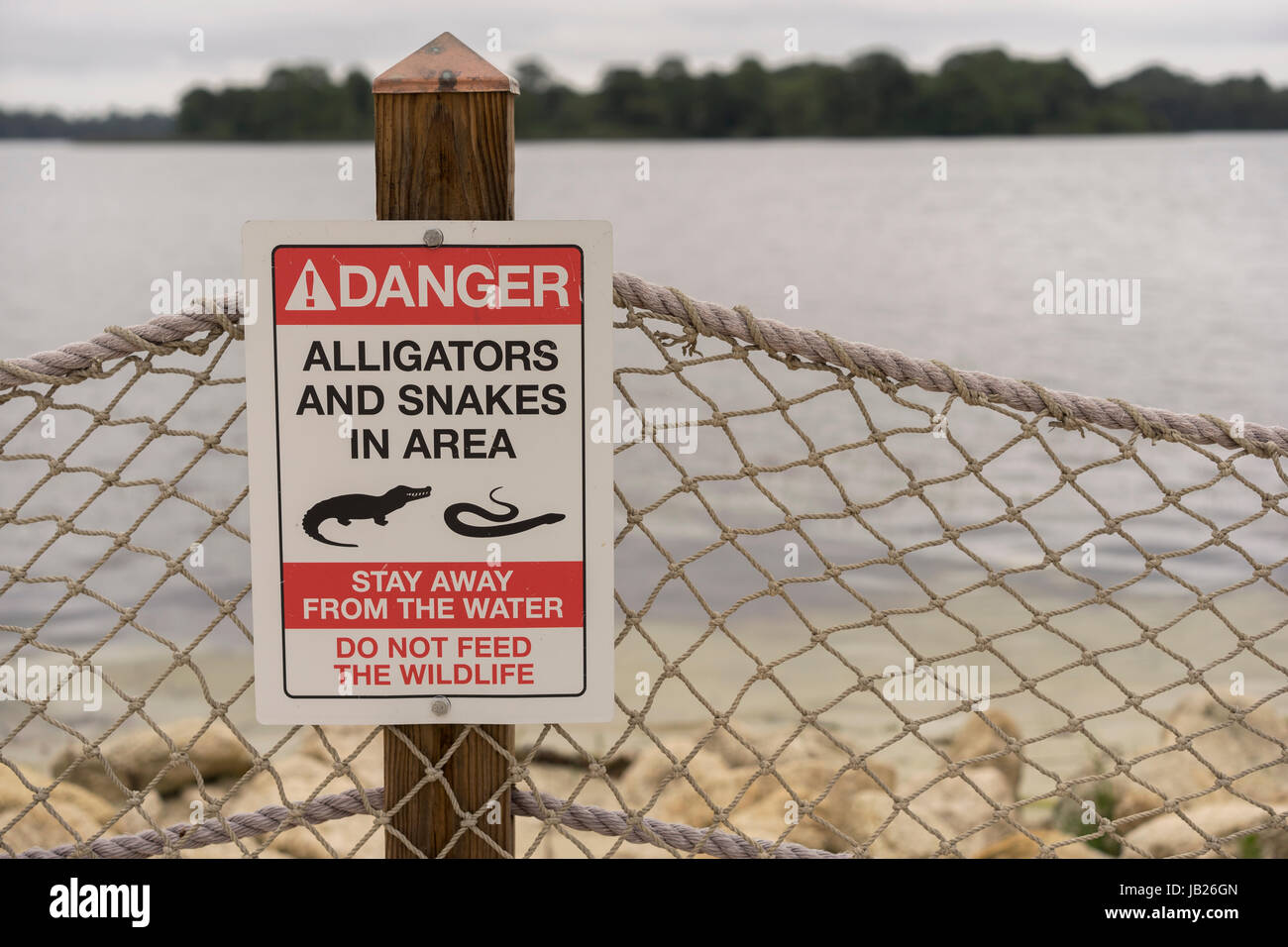 Gefahr Alligatoren und Schlangen im Bereich melden Sie an einem Strand Stockfoto