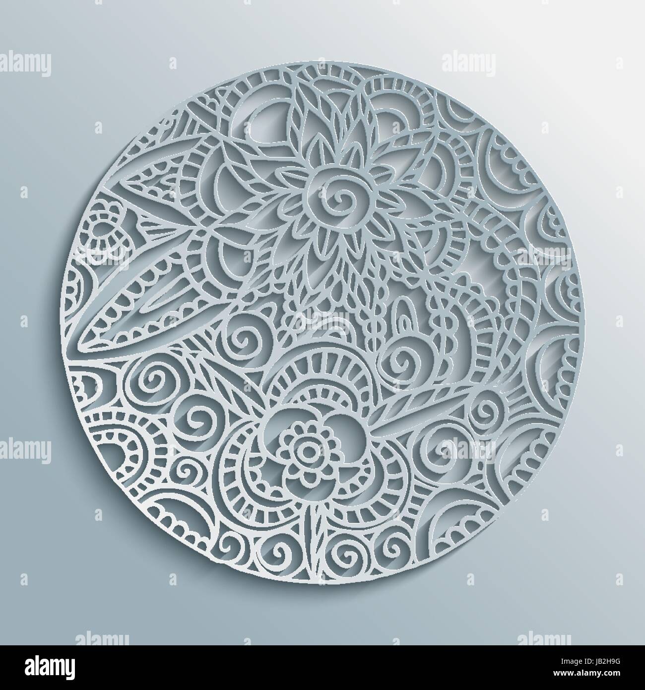 Mandala 3d Scherenschnitt-Design mit Blumenschmuck, traditionellen ethnischen Stil Illustration. EPS10 Vektor. Stock Vektor