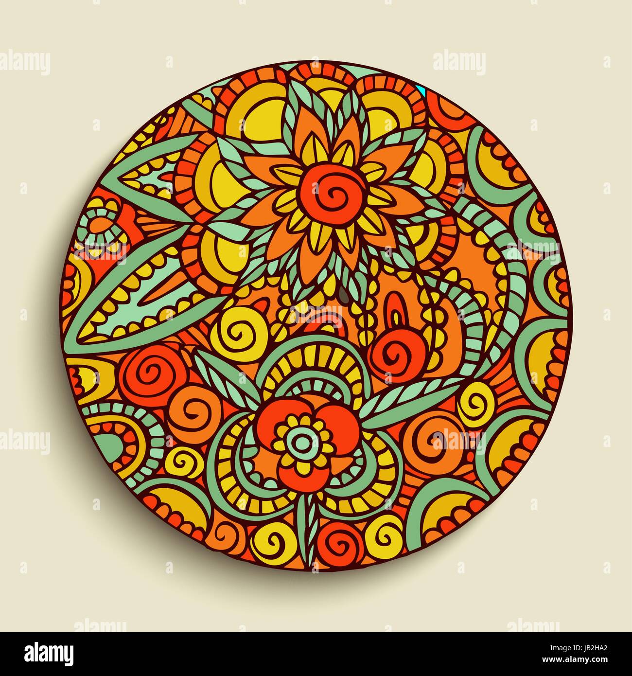 Mandala-Bild mit bunten Blumenmuster, hand gezeichnete Dekoration im traditionellen ethnischen Stil. EPS10 Vektor. Stock Vektor