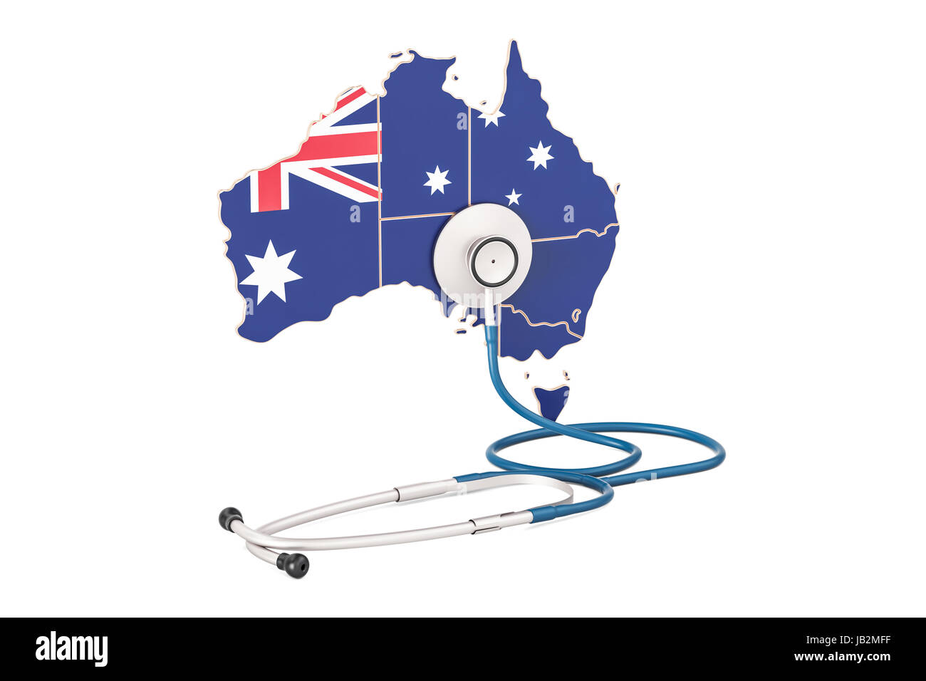 Australische Karte mit Stethoskop, nationalen Gesundheits-Konzept, 3D-Rendering Stockfoto
