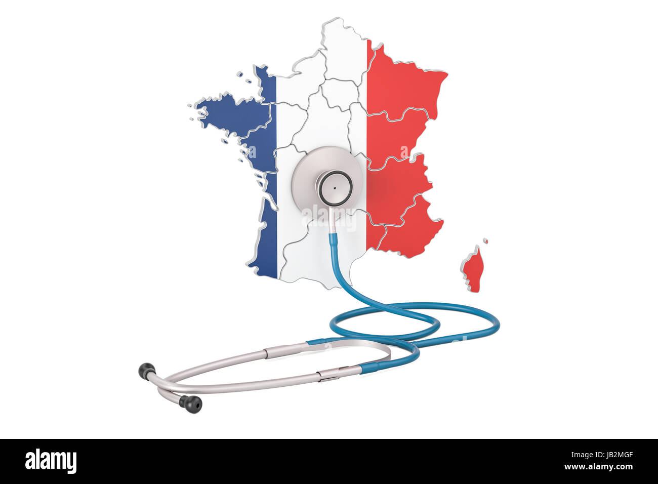 Französische Karte mit Stethoskop, nationalen Gesundheits-Konzept, 3D-Rendering Stockfoto