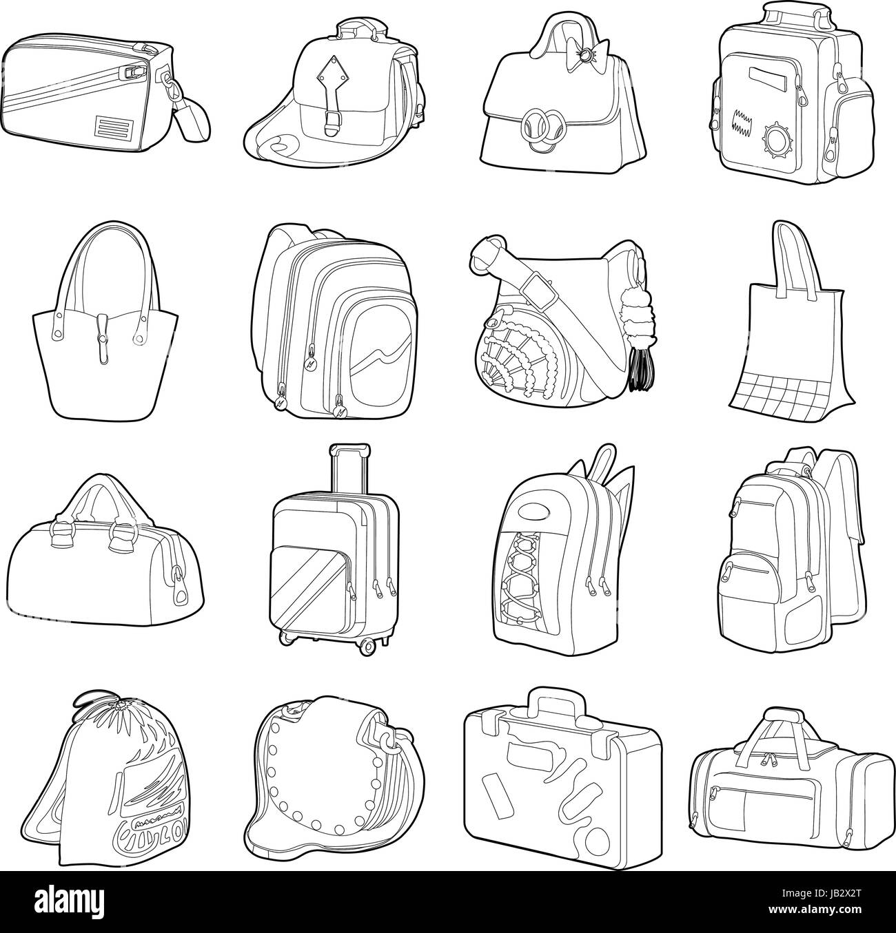 Reisetaschen-Typen Symbole Set, flachen Stil Stock Vektor