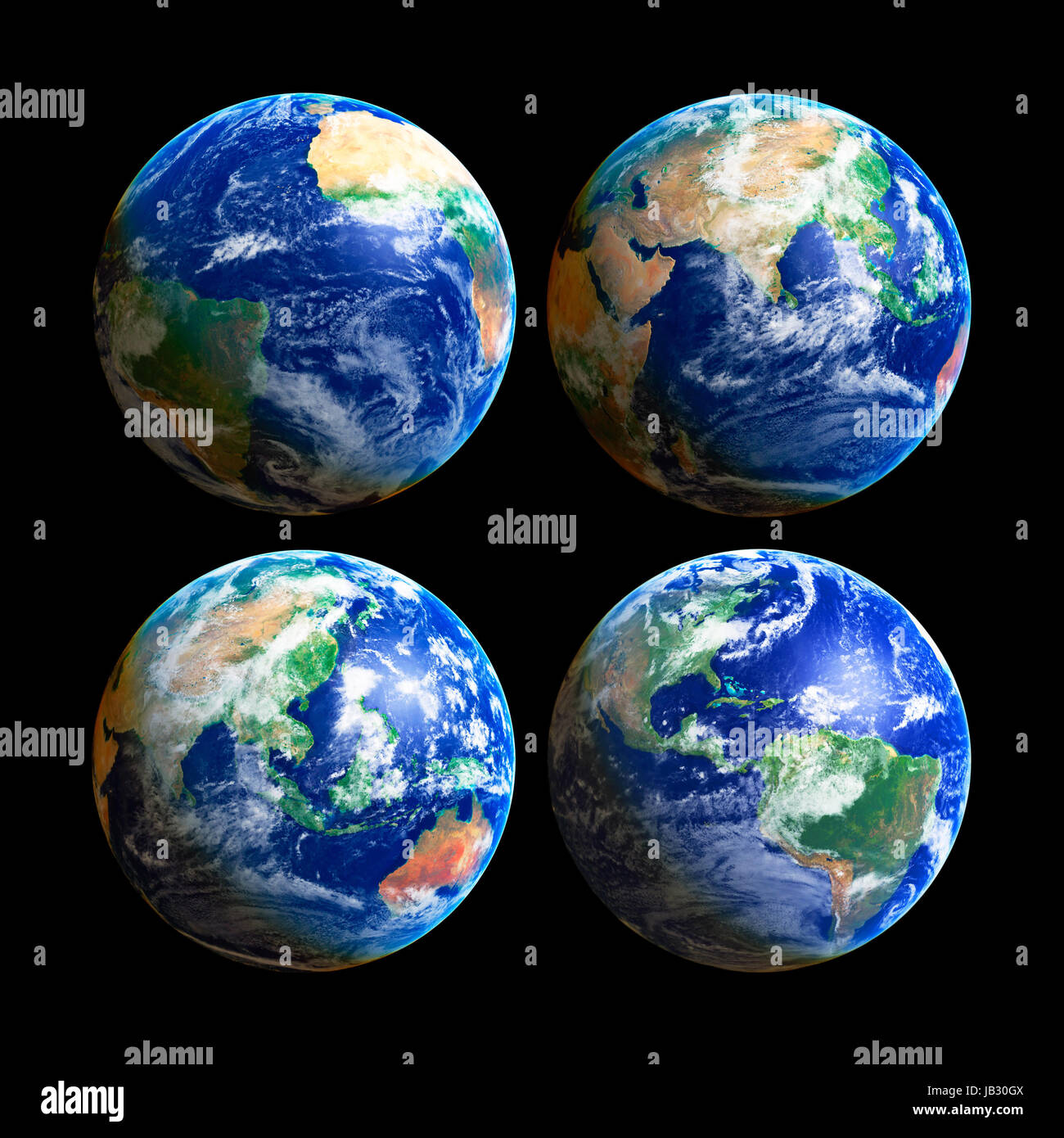 Vier Erde Globen mit Wolken, hochauflösende Bilder Stockfoto