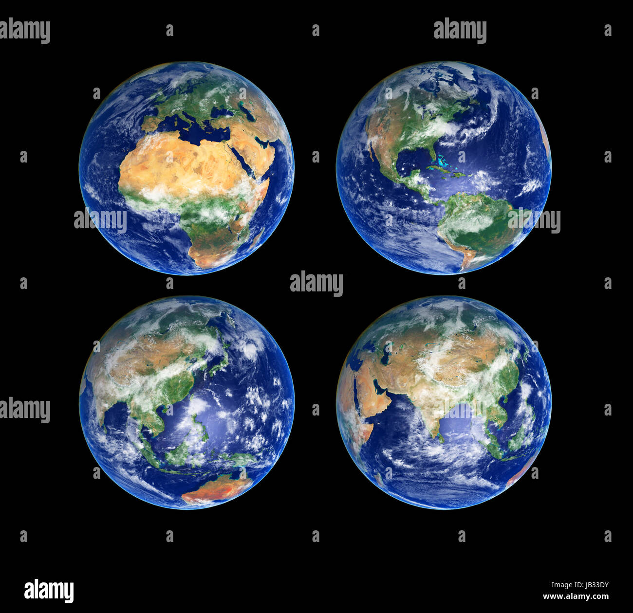 Vier Erde Globen mit Wolken, hochauflösende Bilder Stockfoto