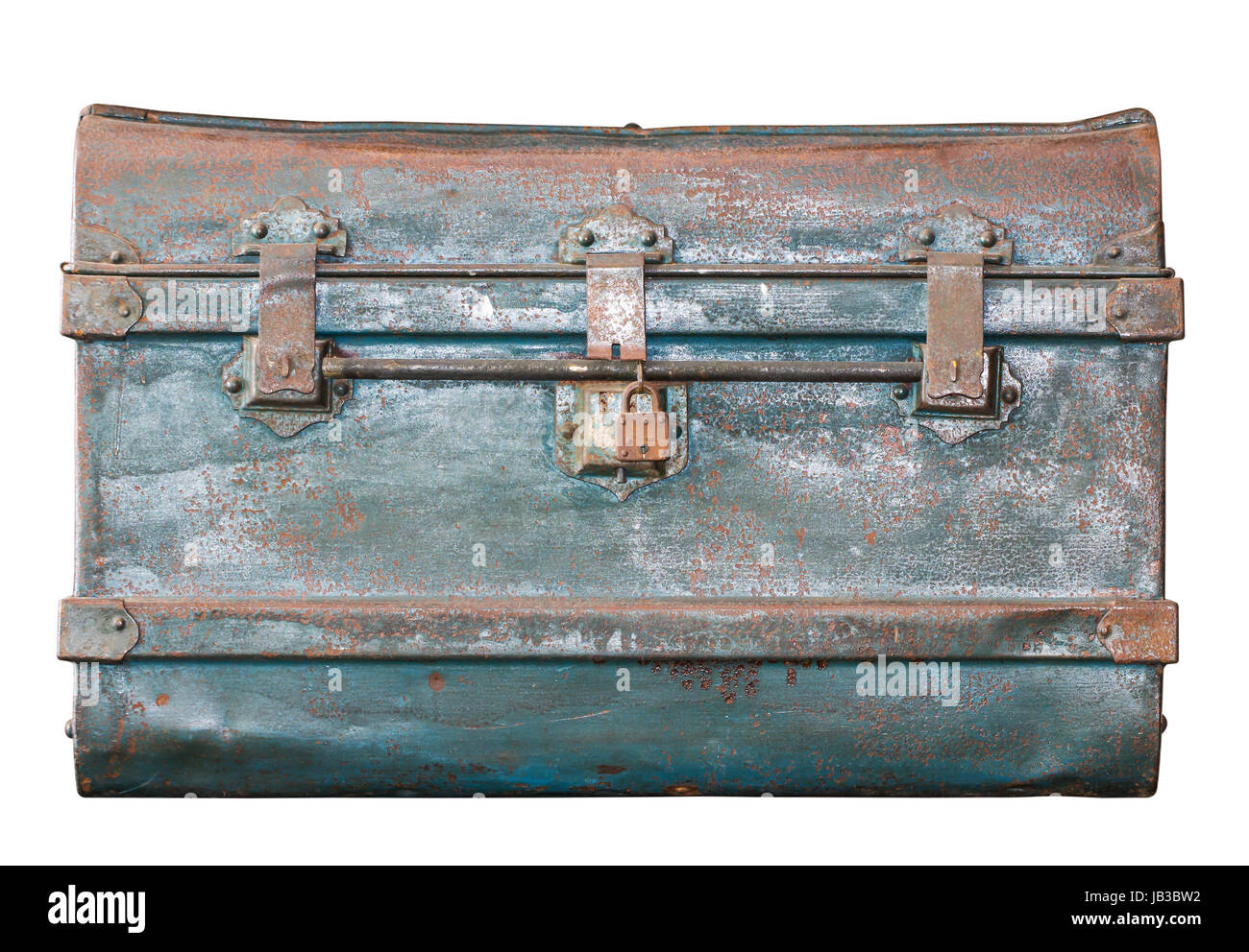 Detail des Schlosses ein altes Metall Schatztruhe. Stockfoto