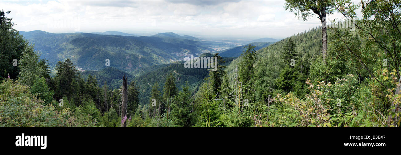 Landschaft Im Schwarzwald; Panoramablick Über Wälder, Berge Und Täler Im Murgtal Sind öffentlichen Und Kleinstädte, Bewölkter Himmel Landschaft im Schwarzwald; Blick über Wälder, Berge und Täler; in den Murgtal-Gemeinden und Ortschaften Stockfoto