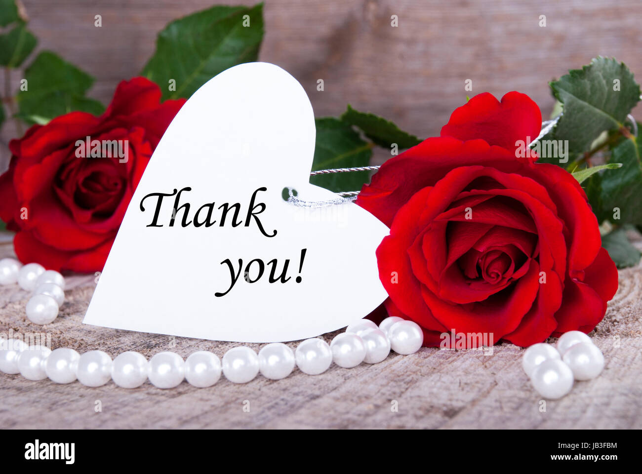 Hintergrund mit Rosen und Perlen mit den Worten danke Stockfotografie -  Alamy