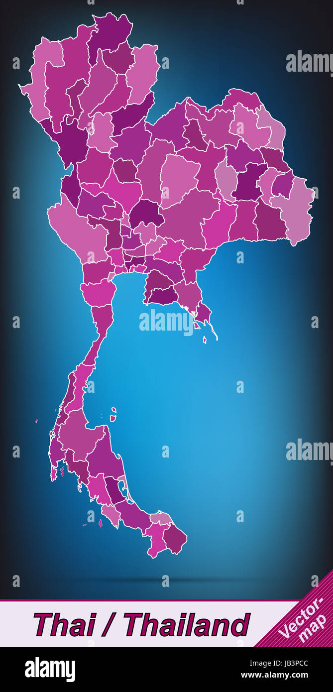 Thailand in Asien als Grenzkarte Mit Grenzen in Violett. Durch Die Ansprechende Gestaltung Fügt Sich Die Karte Perfekt in Ihr Vorhaben Ein. Stockfoto