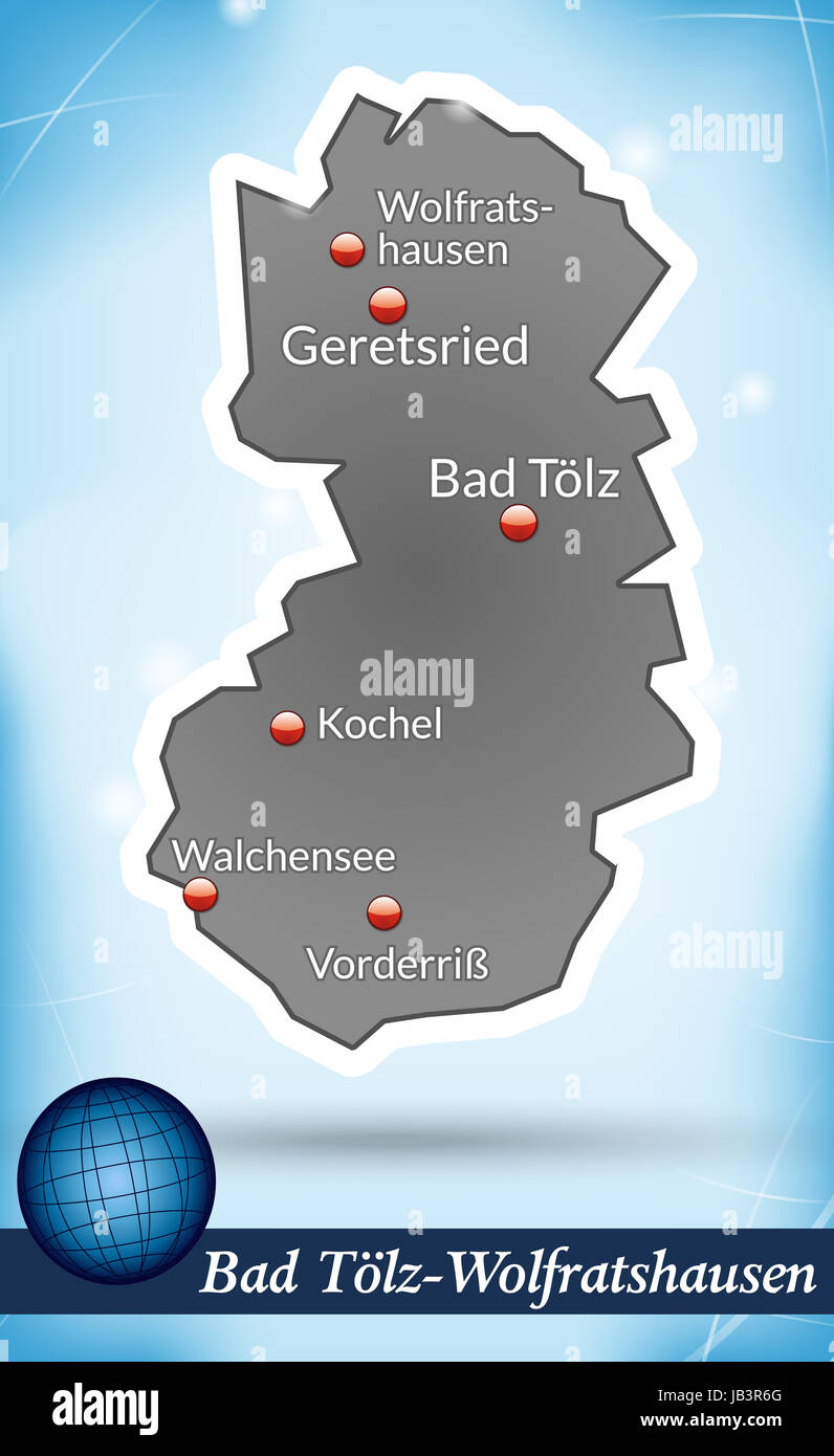 Bad-Tölz-Wolfratshausen in Bayern als Inselkarte Mit Abstraktem Hintergrund in Blau. Durch Die Ansprechende Gestaltung Fügt Sich Die Karte Perfekt in Ihr Vorhaben Ein. Stockfoto