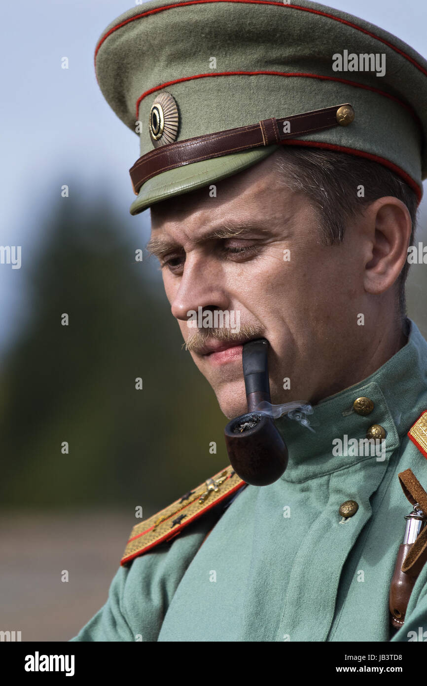 Historisches Fest des ersten Weltkrieges in Moskau, 2. Oktober 2016. Soldaten der russischen Armee. Stockfoto