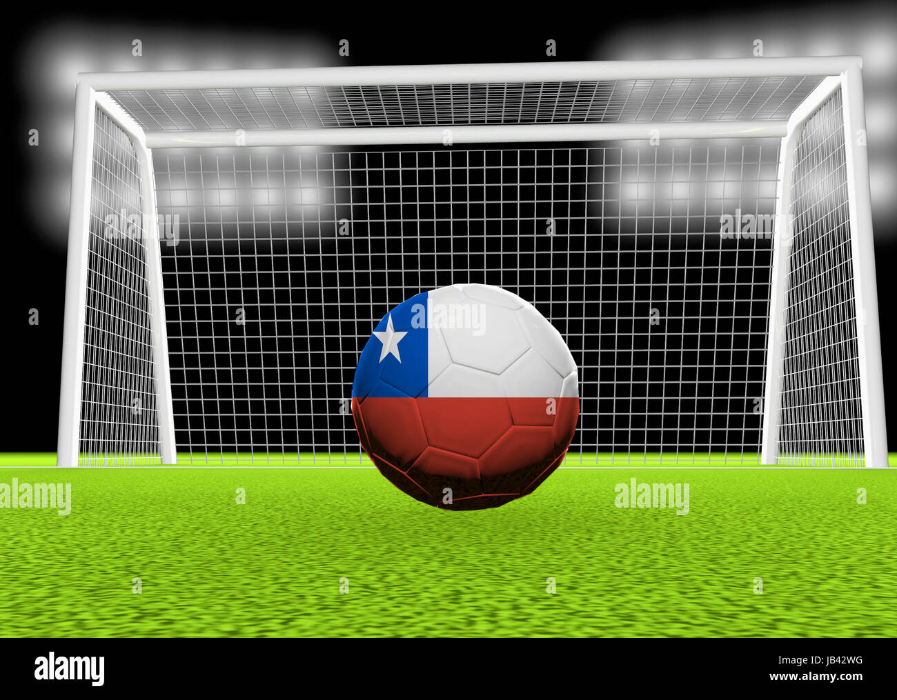 Chile Fahne über Fußball, vor dem Netz, 3d Rendern Stockfoto