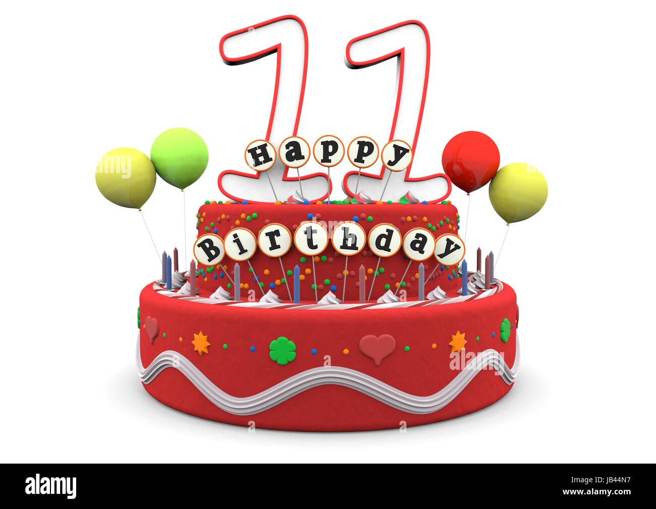 Ein Geburtstag Sahne-Torte mit Ballons, großer Alter Zahlen und der  Schriftzug Happy Birthday auf Stäbchen Stockfotografie - Alamy
