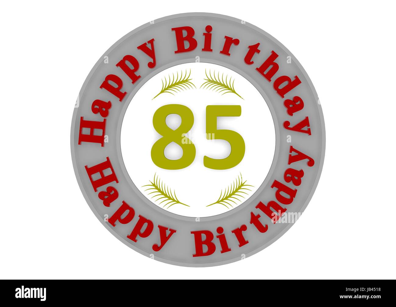 roten Schriftzug Happy Birthday in einem grauen Kreis um eine große gelbe Zahl als das Zeitalter Stockfoto roten Schriftzug Happy Birthday in einem grauen Kreis um eine große gelbe Zahl als das Zeitalter Stockfoto