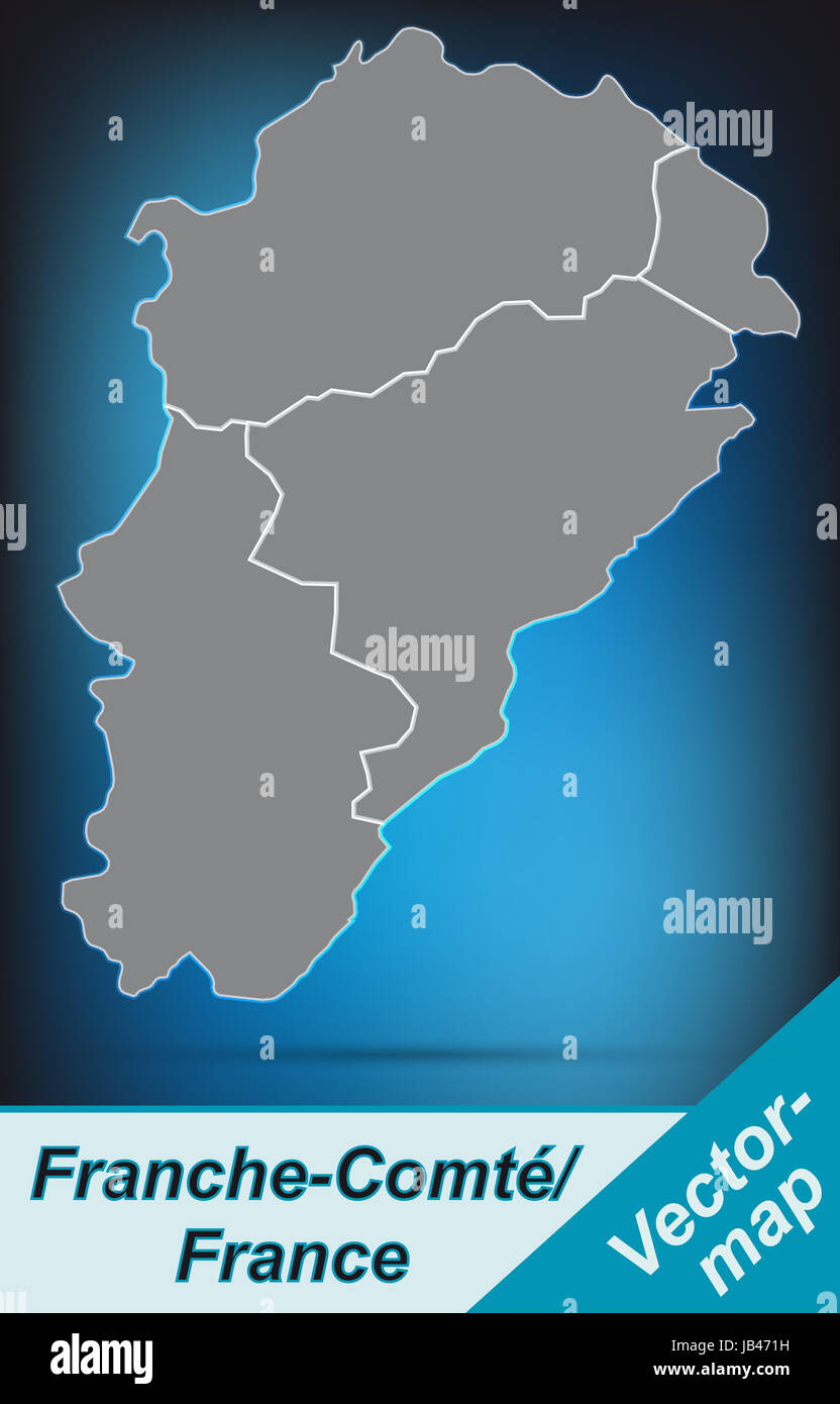 Franche-Comté in Frankreich als Grenzkarte Mit Grenzen Durch Die Ansprechende Gestaltung Fügt Sich Die Karte Perfekt in Ihr Vorhaben Ein. Stockfoto