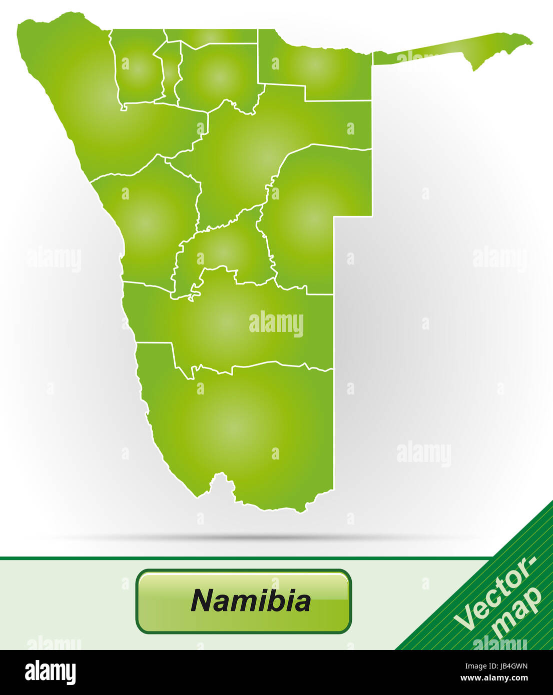 Namibia in Afrika als Grenzkarte Mit Grenzen in Grün. Durch Die Ansprechende Gestaltung Fügt Sich Die Karte Perfekt in Ihr Vorhaben Ein. Stockfoto