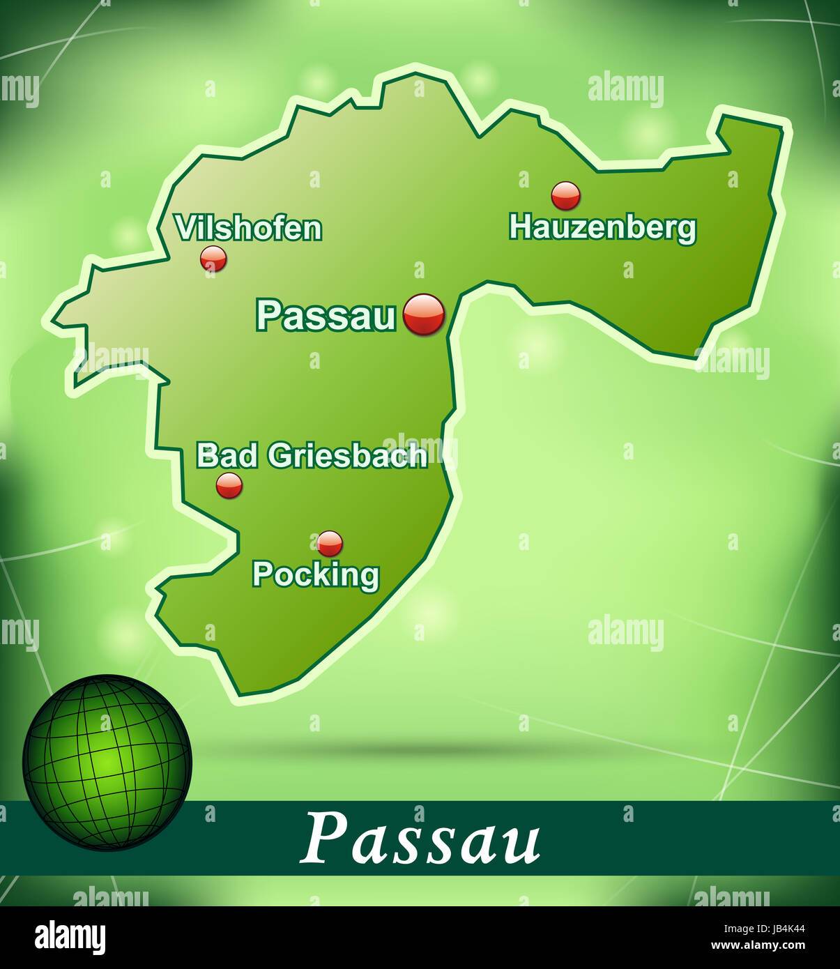 Passau in Bayern als Inselkarte Mit Abstraktem Hintergrund in Grün. Durch Die Ansprechende 