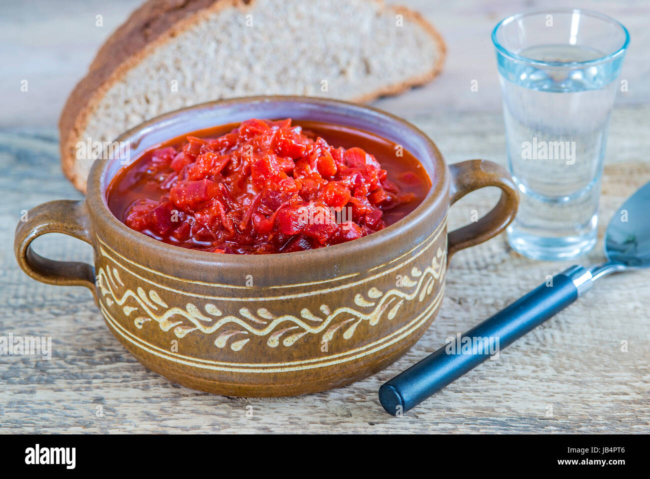 Borschtsch, militärischen Suppe Stockfoto