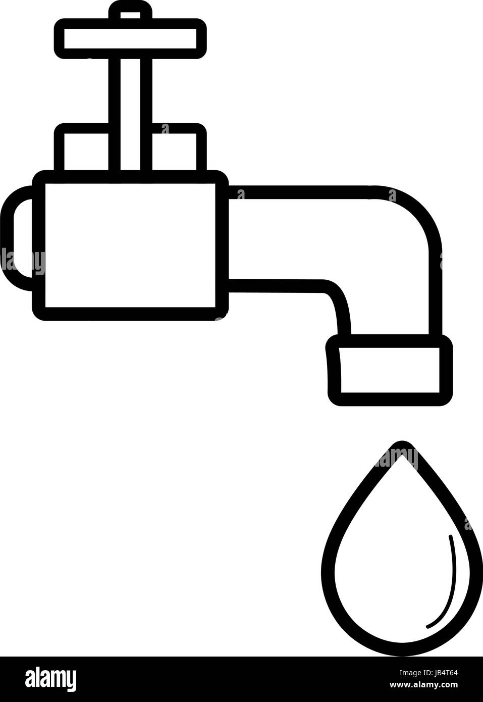 Linie-Wasserhahn mit Tropfen Wasser zur Erhaltung der Ökologie Stock Vektor